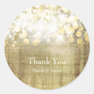 Sticker Rond Favour en or rustique de lumières brillantes scint