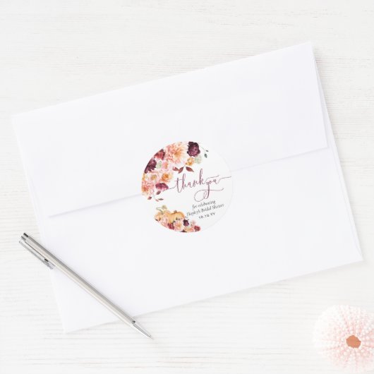 Sticker Rond Faye Bourgogne Automne Floral Remerciement (Enveloppe)