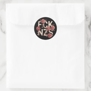 Sticker Rond FCK NZS Fleurs Contre la Droite Pas de Nazis Lgbtq