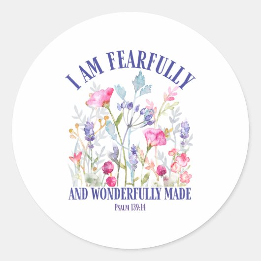 Sticker Rond Fearfully And Wonderfully Made Floral Christian Bi (Devant)