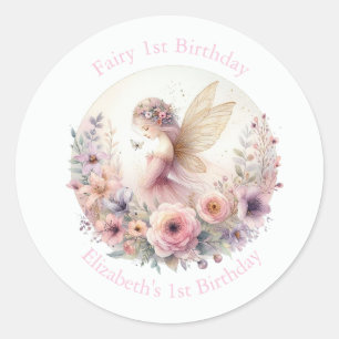 Sticker Rond Fée 1er anniversaire Fête Favoriser