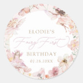 Sticker Rond Fée 1ère Filles Florales Rose Anniversaire (Devant)