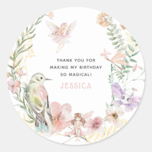 Sticker Rond Fée à l'aquarelle fantaisiste Merci Anniversaire