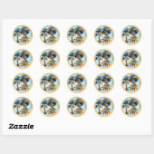 Sticker Rond Fée africaine Anniversaire Turquoise or rose princ (Feuille)