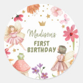Sticker Rond Fée Anniversaire Enchantée Forêt Fée Faveurs (Devant)