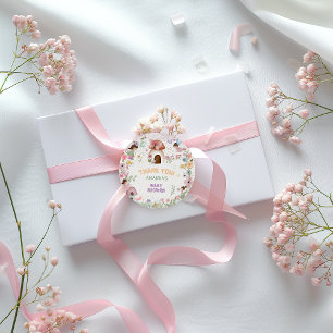 Sticker Rond Fée Baby Girl Shower Floral Forest Merci
