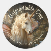 Sticker Rond Fée Blanche Papillon Rose Ailes Forêt Licorne (Devant)