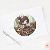 Sticker Rond Fée Chibi mangeant des mûres avec son ami de la fo (Enveloppe)