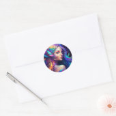 Sticker Rond Fée Colorée Belle (Enveloppe)