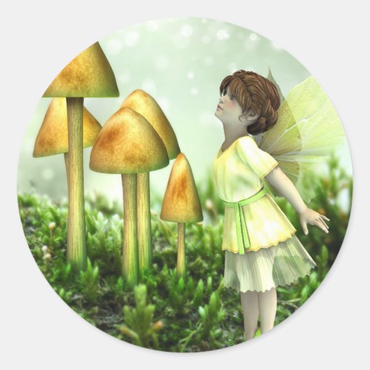 Sticker Rond Fée curieuse - Fée et Tabourets (Devant)