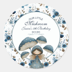 Sticker Rond Fée de champignons bleus Anniversaire de enfant en