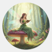 Sticker Rond Fée de jour enchantée lisant un livre (Devant)