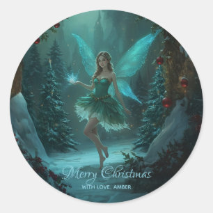 Sticker Rond Fée de Noël avec une étincelle de magie Autocollan