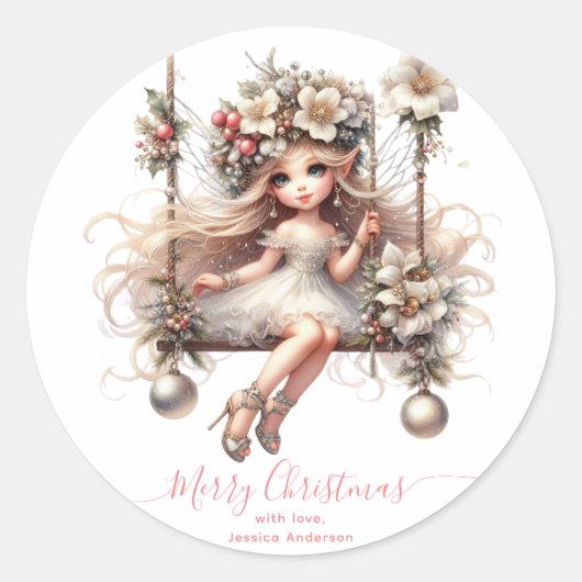 Sticker Rond Fée de Noël blanche (Devant)