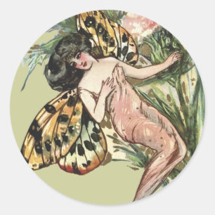 Sticker Rond Fée de papillon Art nouveau vintage