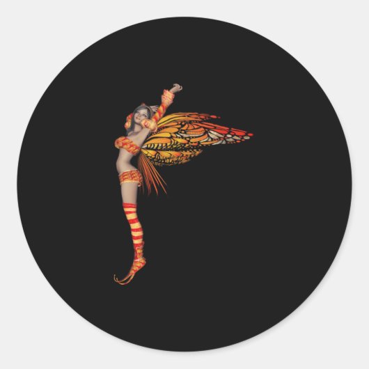 Sticker Rond Fée de papillon de monarque orange 2 - (Devant)