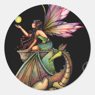 Sticker Rond Fée des Orbes du Dragon et Dragon par Molly Harris