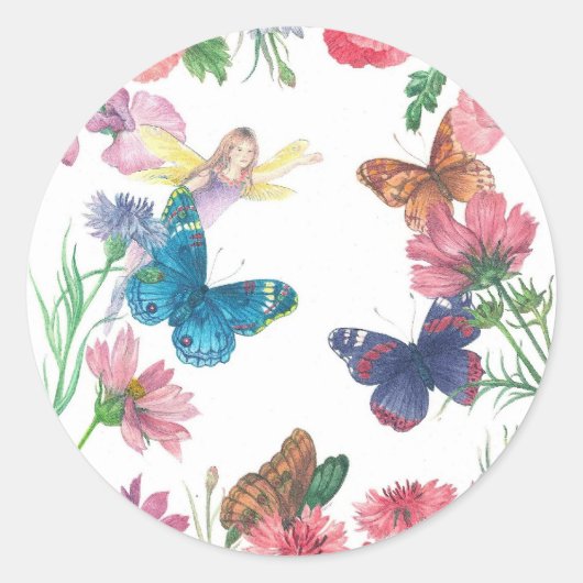 Sticker Rond fée d'été nom floral illustré (Devant)