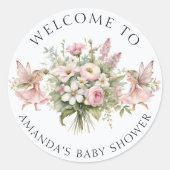 Sticker Rond Fée enchantée Floral Welcome Baby Girl Douche (Devant)