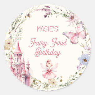Sticker Rond Fée fille mignonne premier anniversaire