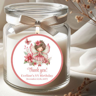 Sticker Rond Fée Fleurs Rose Mignonne Fantaisie Anniversaire Fi
