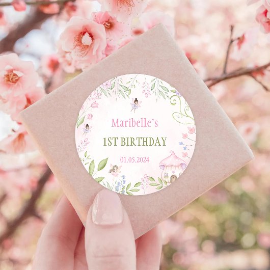 Sticker Rond Fée Floral Fille fête d'anniversaire
