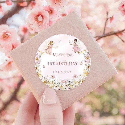 Sticker Rond Fée Floral Fille fête d'anniversaire
