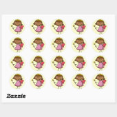 Sticker Rond Fée mignonne en robe rose (Feuille)