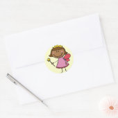 Sticker Rond Fée mignonne en robe rose (Enveloppe)