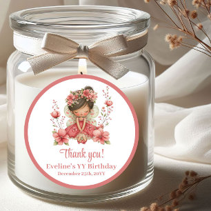 Sticker Rond Fée Mignonne Fantaisiste Fleur Pastel Fille Annive