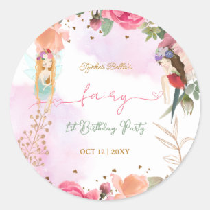 Sticker Rond Fée Première fête d'anniversaire Baby Girl
