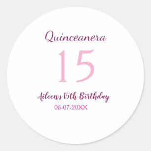 Sticker Rond Fée rose 15e anniversaire simple moder quinceanera