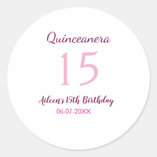 Sticker Rond Fée rose 15e anniversaire simple moder quinceanera (Devant)