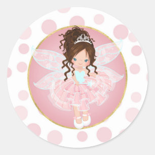 Sticker Rond Fée rose de brune