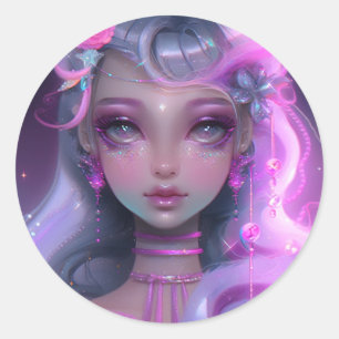 Sticker Rond Fée rose pastel douce