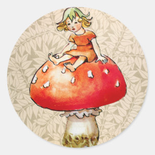 Sticker Rond Fée vintage Sur Un Champagne, Impression Florale R