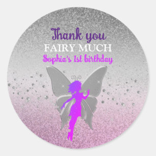 Sticker Rond Fée Violette 1er Anniversaire Merci