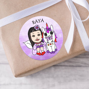 Sticker Rond Fée Whimsical personnalisée et licorne