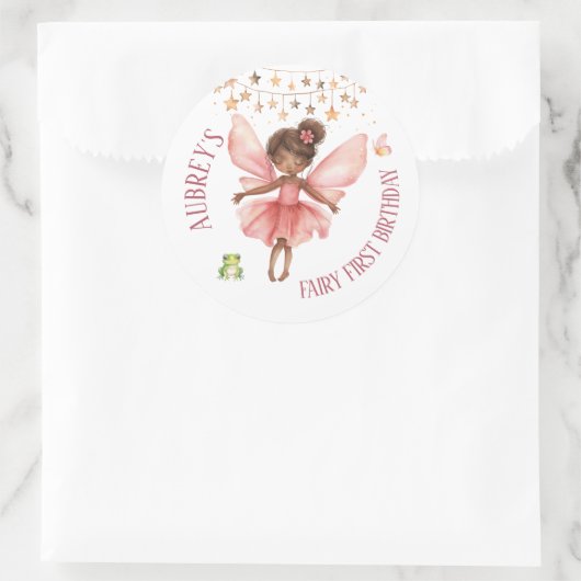 Sticker Rond Fée Whimsical Premier anniversaire (Sac)