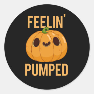 Sticker Rond Feelin Pompé Funky Citrouille Pun Dark BG
