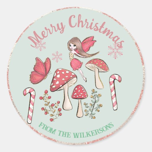 Sticker Rond Fées et champignons de Noël mignons (Devant)