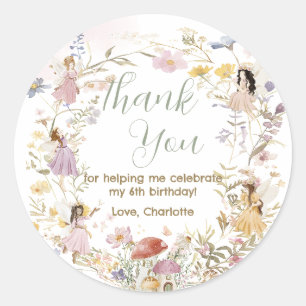 Sticker Rond Fées Fleur sauvage Fleurs de prairie Anniversaire
