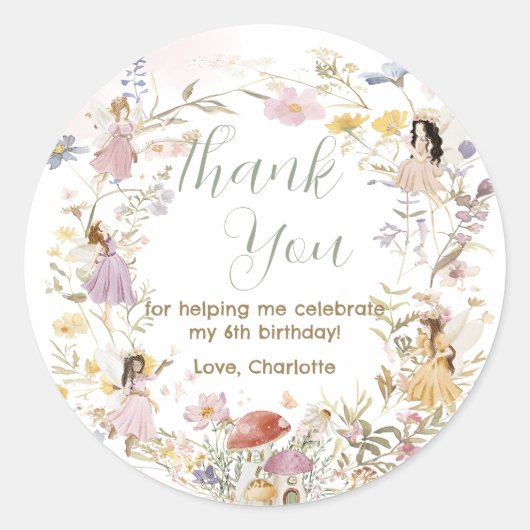 Sticker Rond Fées Fleur sauvage Fleurs de prairie Anniversaire (Devant)