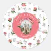Sticker Rond Fées Rose Floral Champignons Fairy Castle Annivers (Devant)
