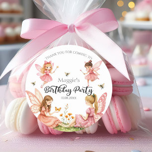 Sticker Rond Fées roses de charme Fête d'anniversaire