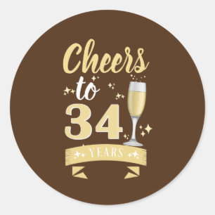 Sticker Rond Félicitations À 34 Anniversaire Mariage Champagne