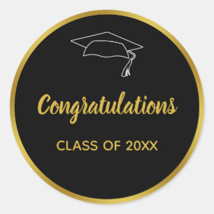Sticker Rond Félicitations à la Graduation Black and Faux Gol