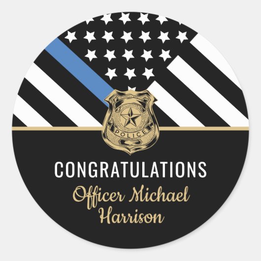 Sticker Rond Félicitations à la Police Blue Line Flag (Devant)