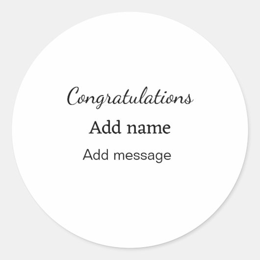 Sticker Rond Félicitations ajouter un message de nom simple dip (Devant)