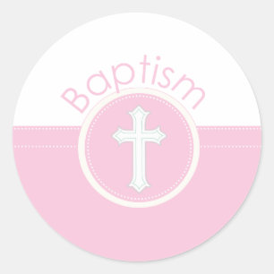 Sticker Rond Félicitations au baptême de la petite-fille Pink C